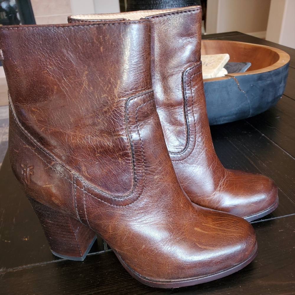 Frye leather booties. Size 6. Weathered, vintage look. Worn 3 times.